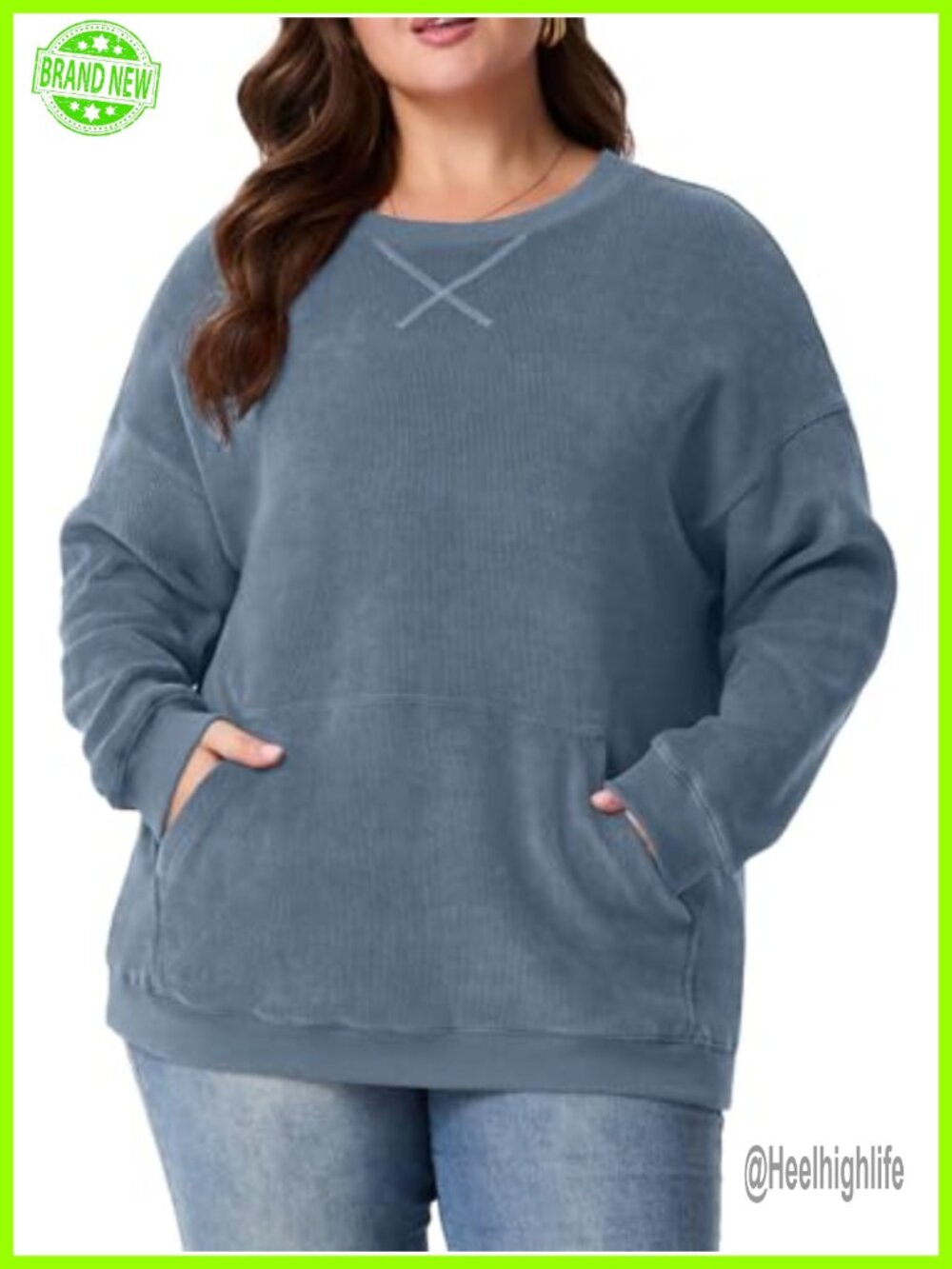 Plus Size Oversized Crew Neck Sweatshirt Tunic Kangaroo Pocket